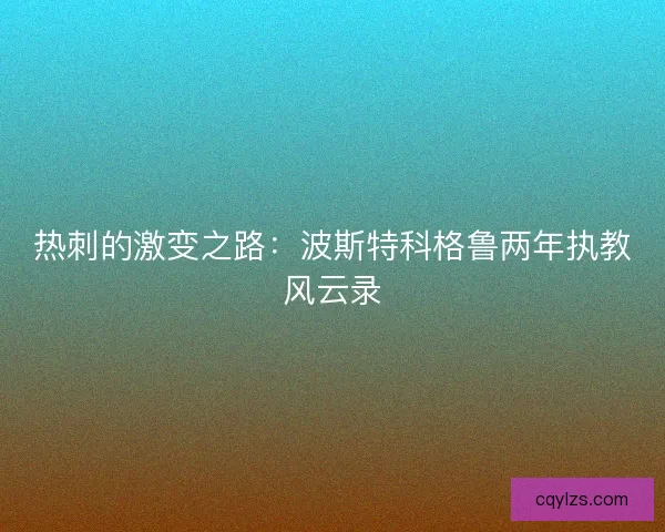 热刺的激变之路：波斯特科格鲁两年执教风云录
